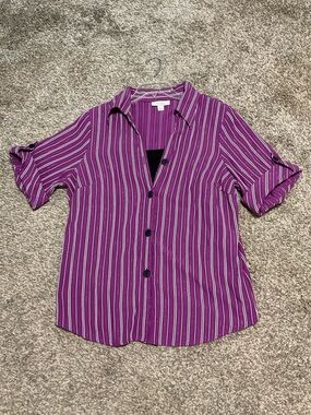 Dressbarn Purple Striped Under Tank Button-Front Roll Sleeve Shirt 18/20